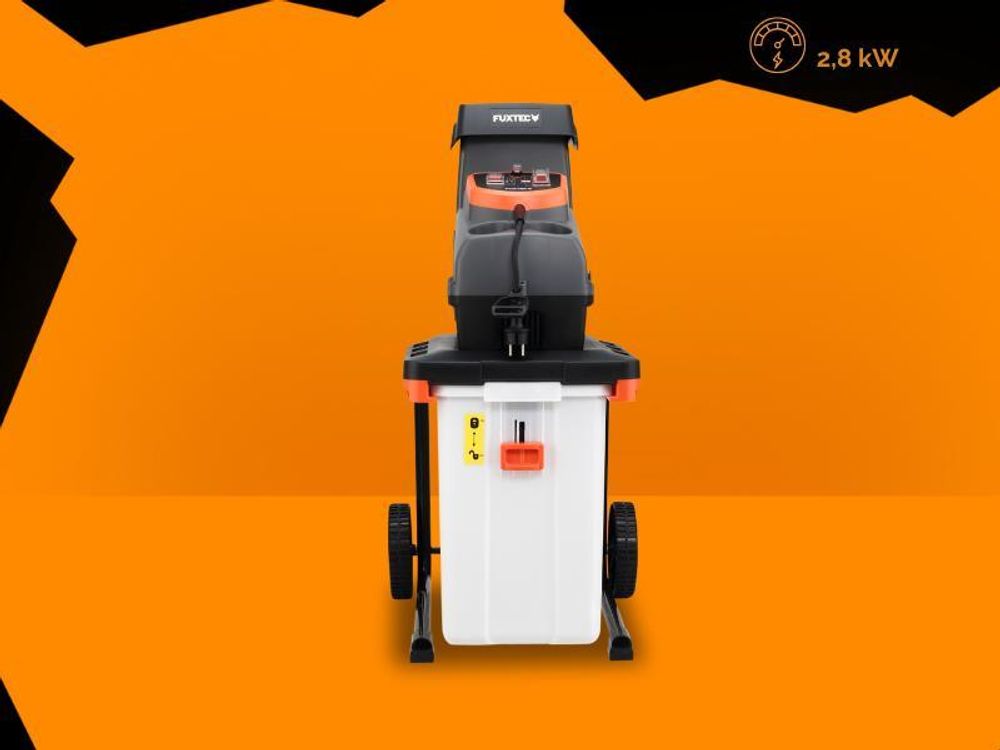 FUXTEC Elektro Gartenhäcksler FX-EGH2800B | Walzenhäcksler 2800W mit Rückwärtslauf | leise 91,7dB(A) | 44mm Schnittstärke | 60L Auffangbox | Überlastschutz