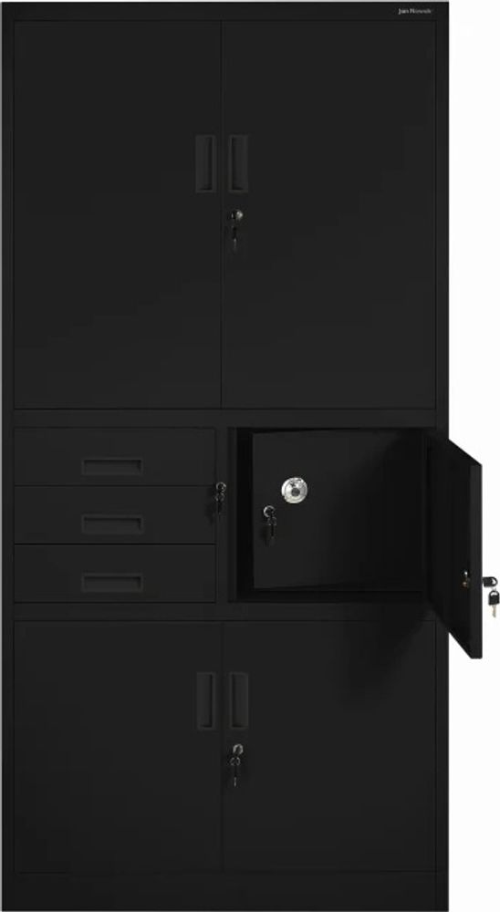 Büroschrank Aktenschrank Tresor Schubladen Geheimfach Stahlblech 185 cm x 90 cm x 40 cm (H x B x T) Farbe: Schwarz