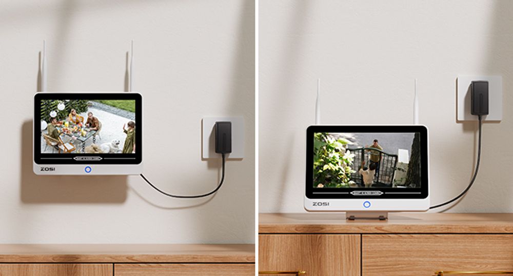 ZOSI 2K Wi-Fi 6 Überwachungskamera Set Aussen mit 12" Monitor NVR, 2TB HDD, 8X 3MP WLAN Kamera mit 2 Wege Audio, KI Personenerkennung, Farbnachtsicht