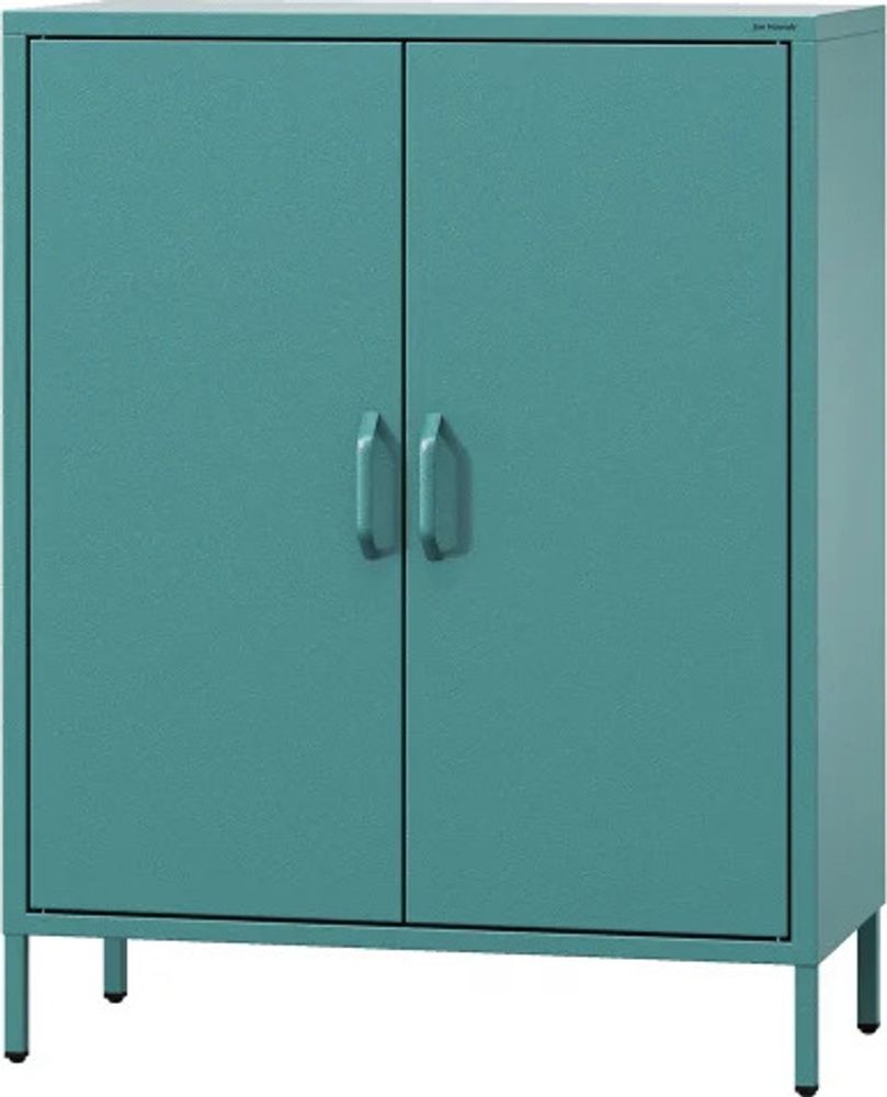 Jan Nowak Kommode mit Doppeltür VITO kleiner Schrank Magnetverschluss verstellbare Einlegeböden Metall Wohnzimmer Flur, 80 x 101,5 x 40 cm, Seegrün
