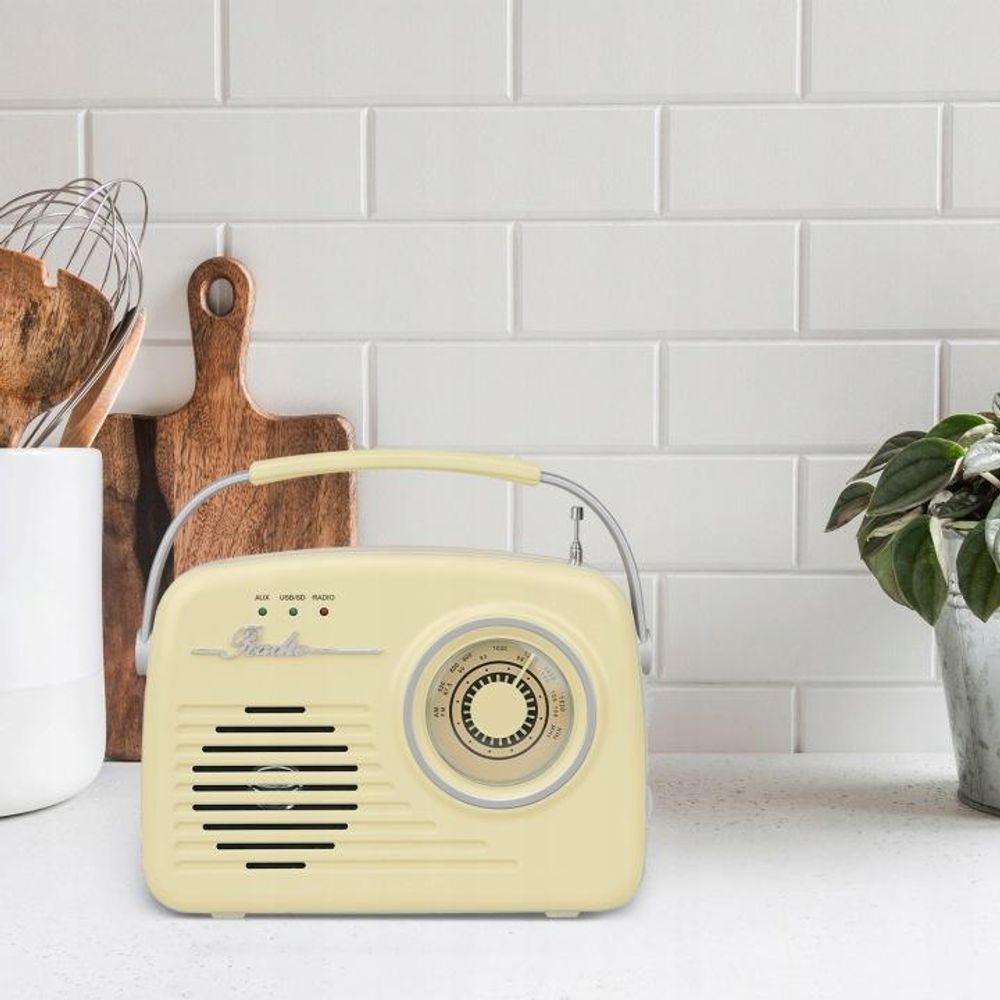 Setty Radio Retro 50's tragbarer kabelloser Bluetooth-Lautsprecher Retro Vintage Radio als Küchendeko Beige