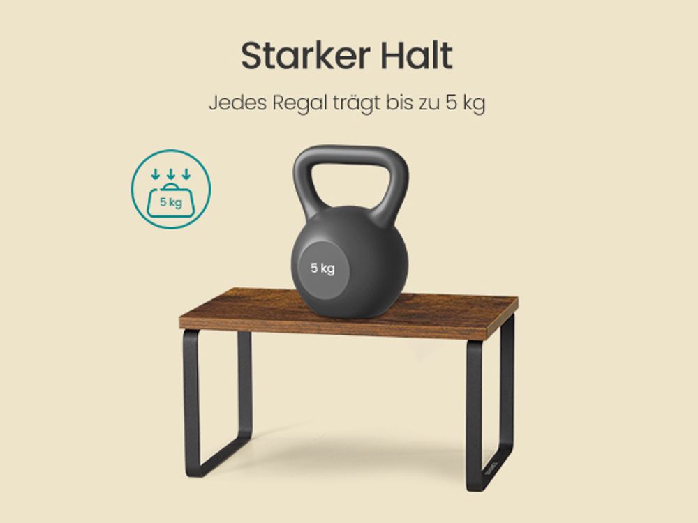 SONGMICS Gewürzregal, 3er Set Küchen-Organizer, Küchenregal, stapelbar, erweiterbar, Metall und Holzspanplatte, braun-schwarz