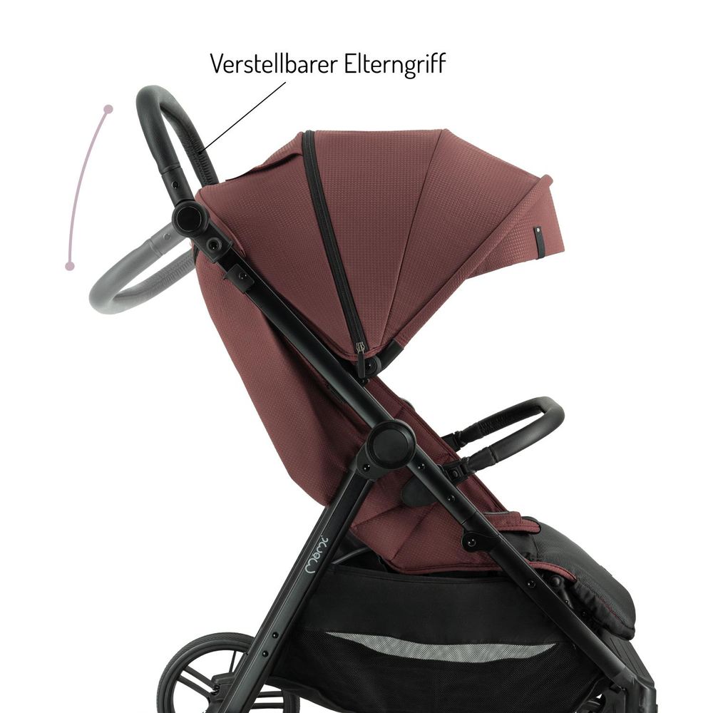 MoMi CLARA – Buggy ab Geburt, bis 22 kg, mit 4-Rad-Federung, Drehbügel & verstellbarem Schiebegriff, inkl. Tasche & Regenschutz – Burgund
