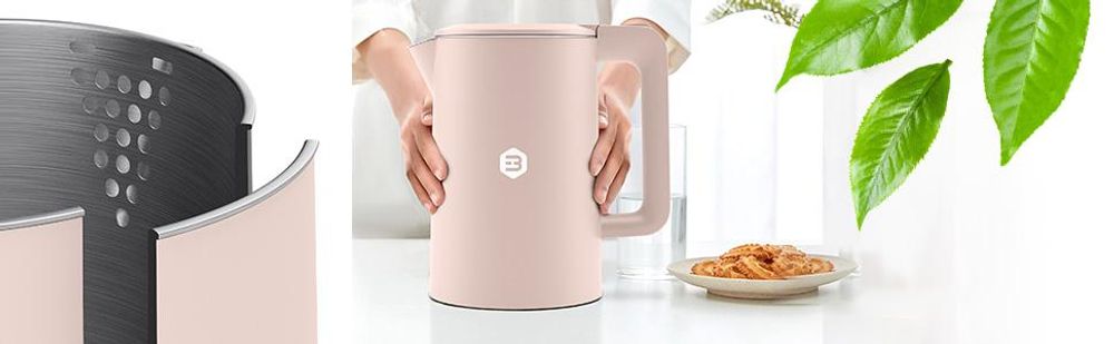 Balter Wasserkocher Edelstahl 1,7L, 2200W, BPA-frei, LED-Beleuchtung, Doppelwand, Teekessel mit Abschaltautomatik, Trockenlaufschutz, Pink