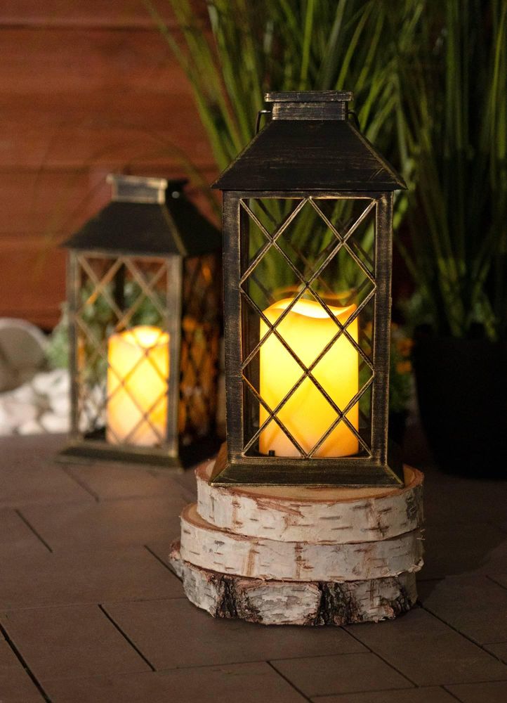 LUMILED 4x Solarlaterne für Außen Solar Laternen Draußen LED Glas Laterne Solarleuchte mit Kerze Flacker Effekt Kerze IP44 Vintage Patina