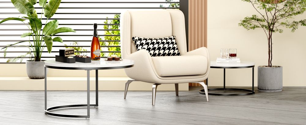 okwish Couchtisch 2er-Set, MDF Satztisch Beistelltisch für Schlafzimmer Balkon, Satztische fürs Wohnzimmer, Wohnzimmertisch, Schwarz+Weiß