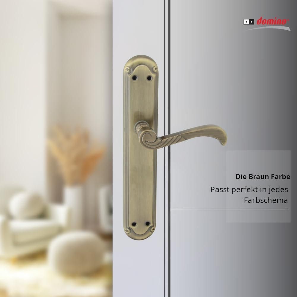 DOMINO Türgriff Blind Drückergarnitur | Langschildgarnitur | Türklinke für Zimmertür, Bürotür, Kellertür & Innentür | L-Form | Türbeschläge aus Aluminium | Bronze Türdrückergarnitur | CASABLANKA M3
