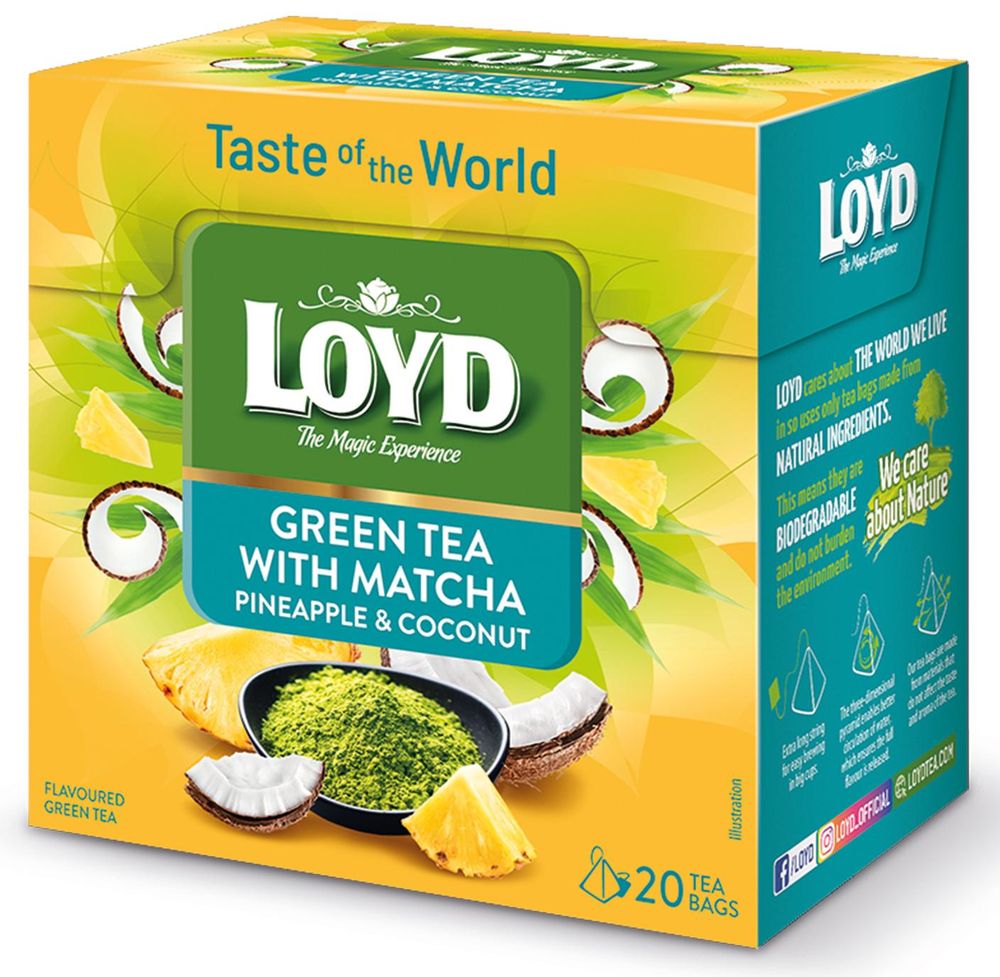 Loyd Zielona Herbata z Matcha o Smaku Ananasa i Kokosa w Torebkach Taste of The World