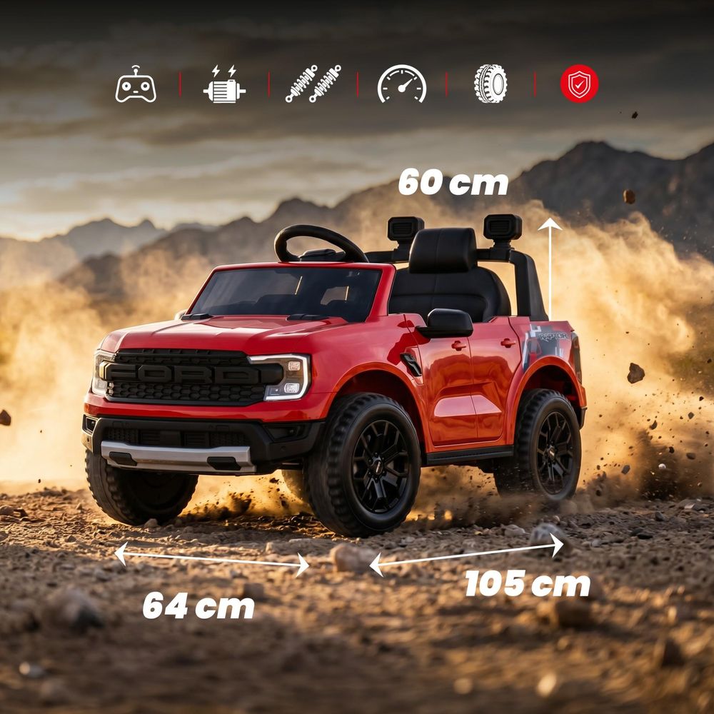Auto Ford Raptor z zaznaczonymi wymiarami 105×64×60 cm.