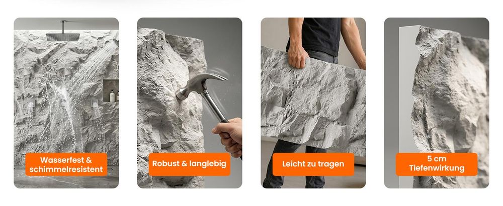 IZODEKOR Polyurethan Steinpaneele 120x60 cm 3D Wandpaneele 5 cm dick Steinoptik Wandverkleidung - Light Grey Stone