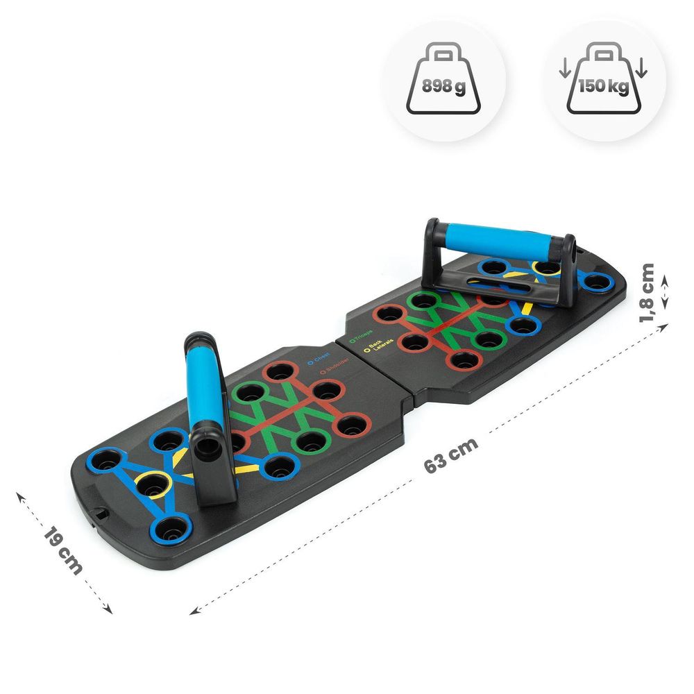 Produktmaße des Boards: 63 cm Länge, 19 cm Breite, 1,8 cm Höhe; Gewicht 898 g, Last bis 150 kg