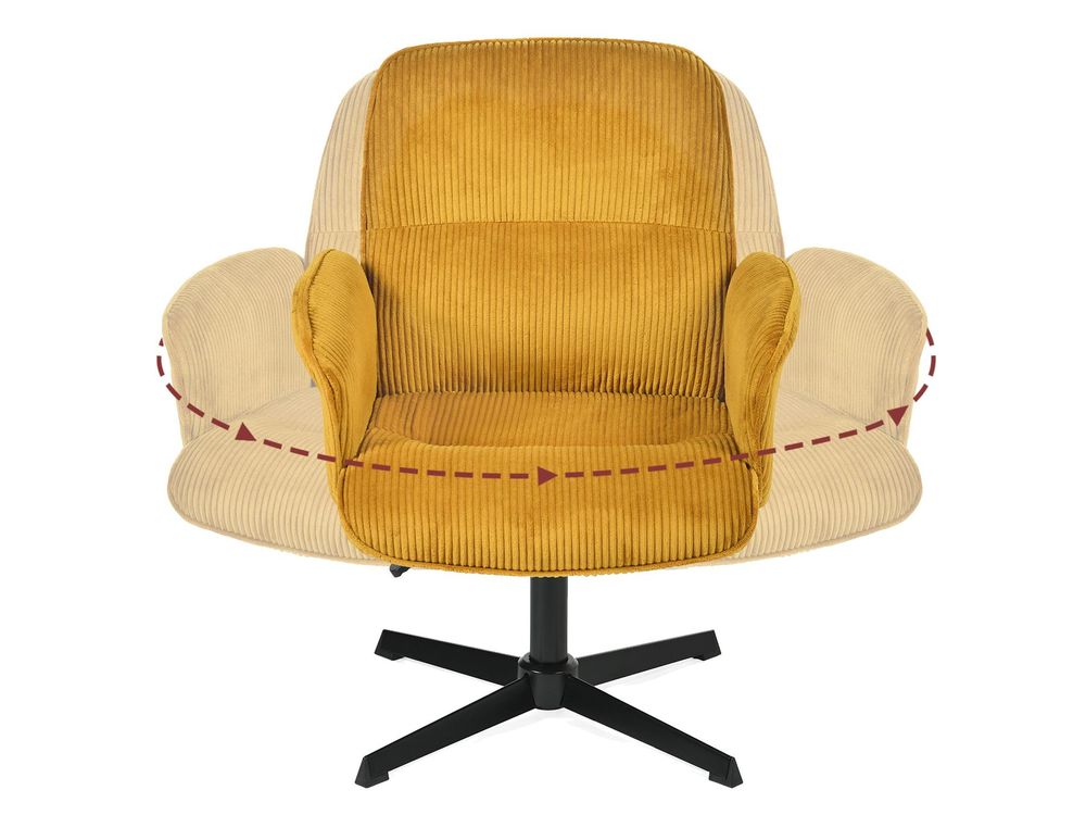 Meubles Cosy Ergonomischer verstellbarer Drehstuhl mit Armlehnen aus gelbem Cord – THOMASINA