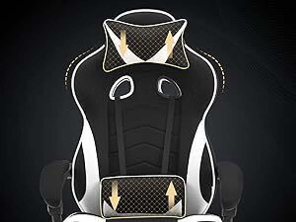 WOLTU Gaming Stuhl Racing Stuhl Bürostuhl Chefsessel mit Kopfstütze und Lendenkissen, Fußstütze, Stoff, Weiß, BS83ws