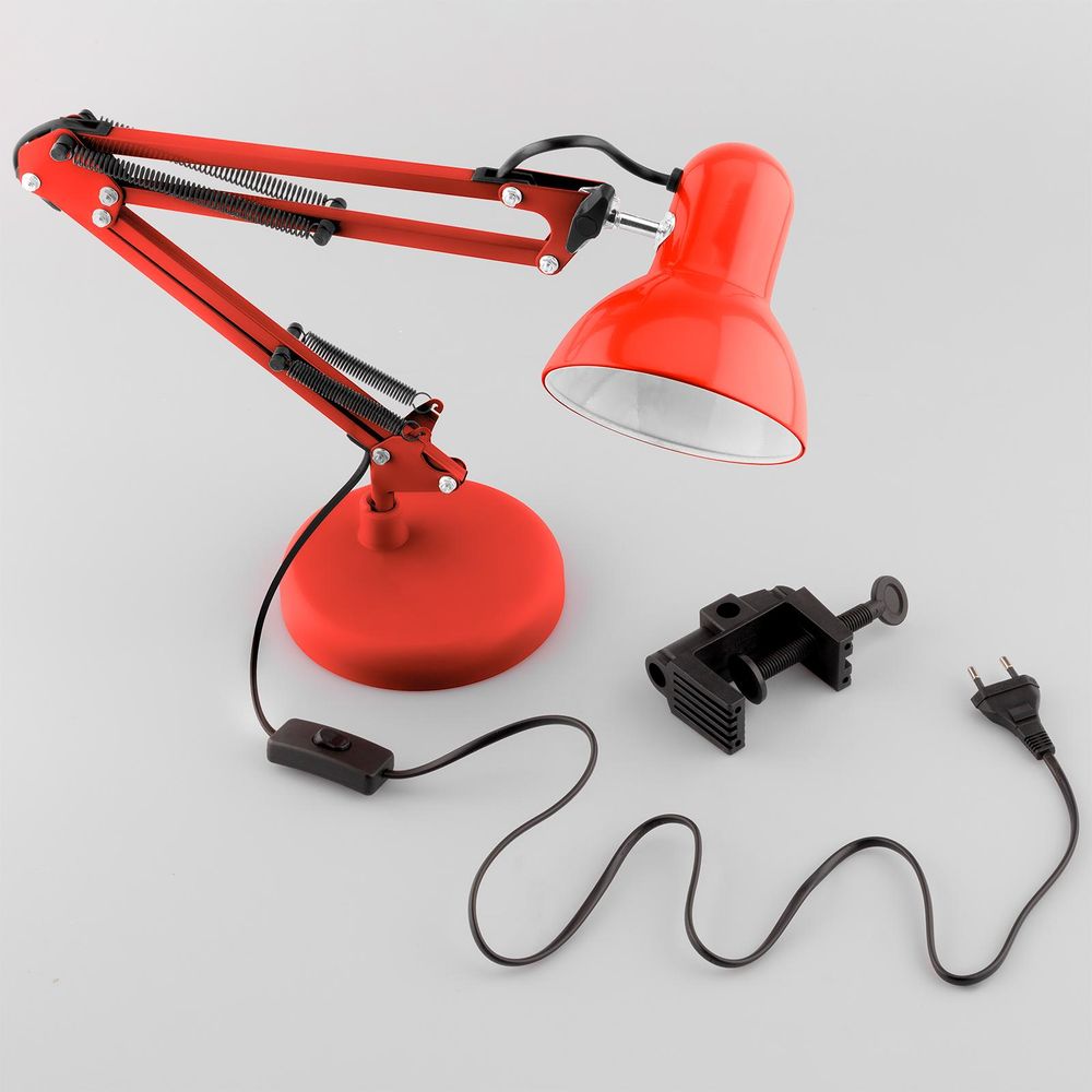 LUMILED Schreibtischlampe klassisch Leselampe Rot Tischleuchte Tischlampe Verstellbarer Arm mit E27 Retro aus Metall Schreibtischleuchte