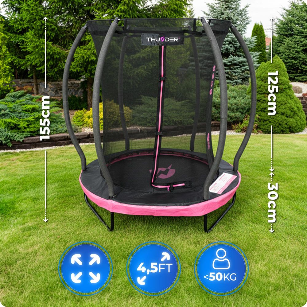 Thunder Gartentrampolin Ultra 140 cm 4,5 ft Innennetz 50 kg Rosa Schwarz
