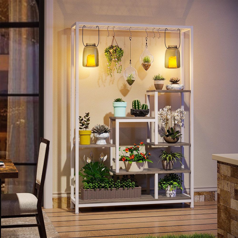 Tribesigns Porte-plantes d'intérieur à 5 étages, 180,1 cm, grande étagère à plantes en métal avec 10 crochets de suspension en S, pour l'intérieur, le jardin