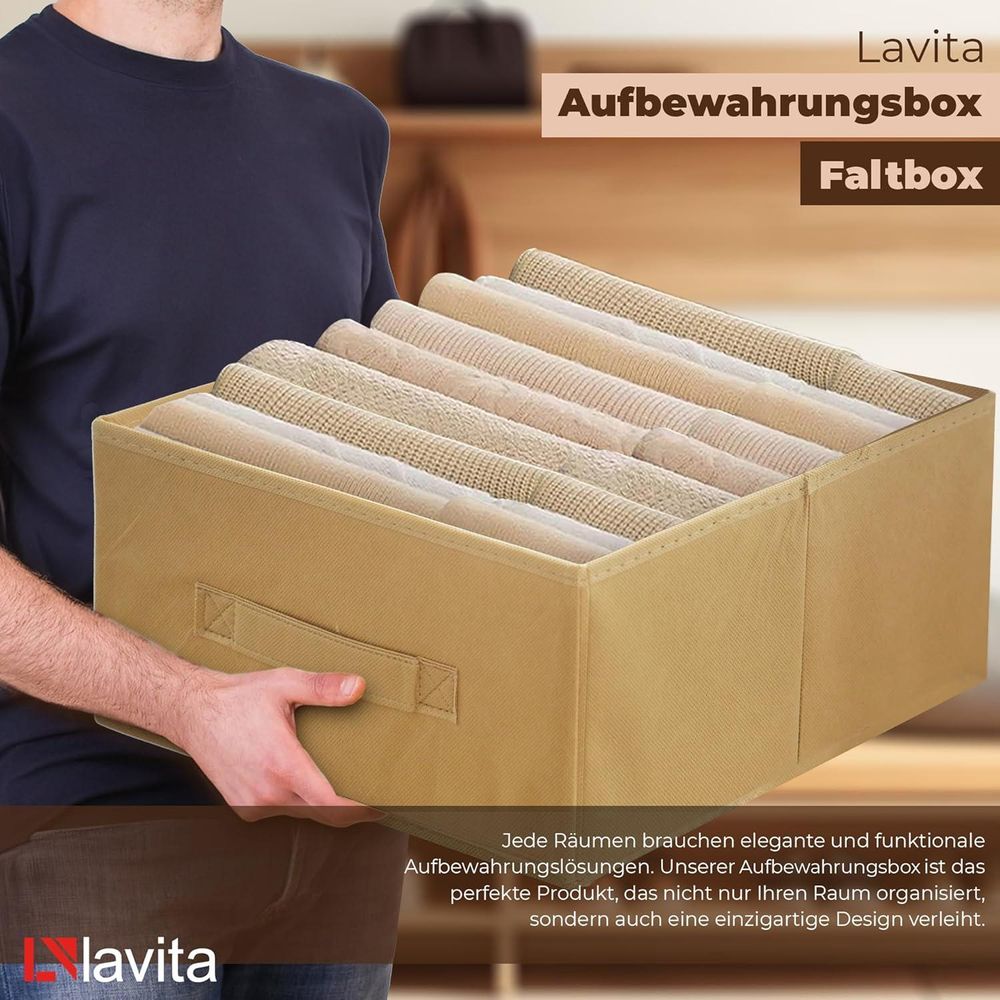Lavita Storage Box | faltbare Aufbewahrung Boxen 31 x 31 x 15 cm | Schubladen-Organizer Box| Ordnungssysteme für Kleidung | Kleideraufbewahrung & Organisation | Hellbraun | 6 stück