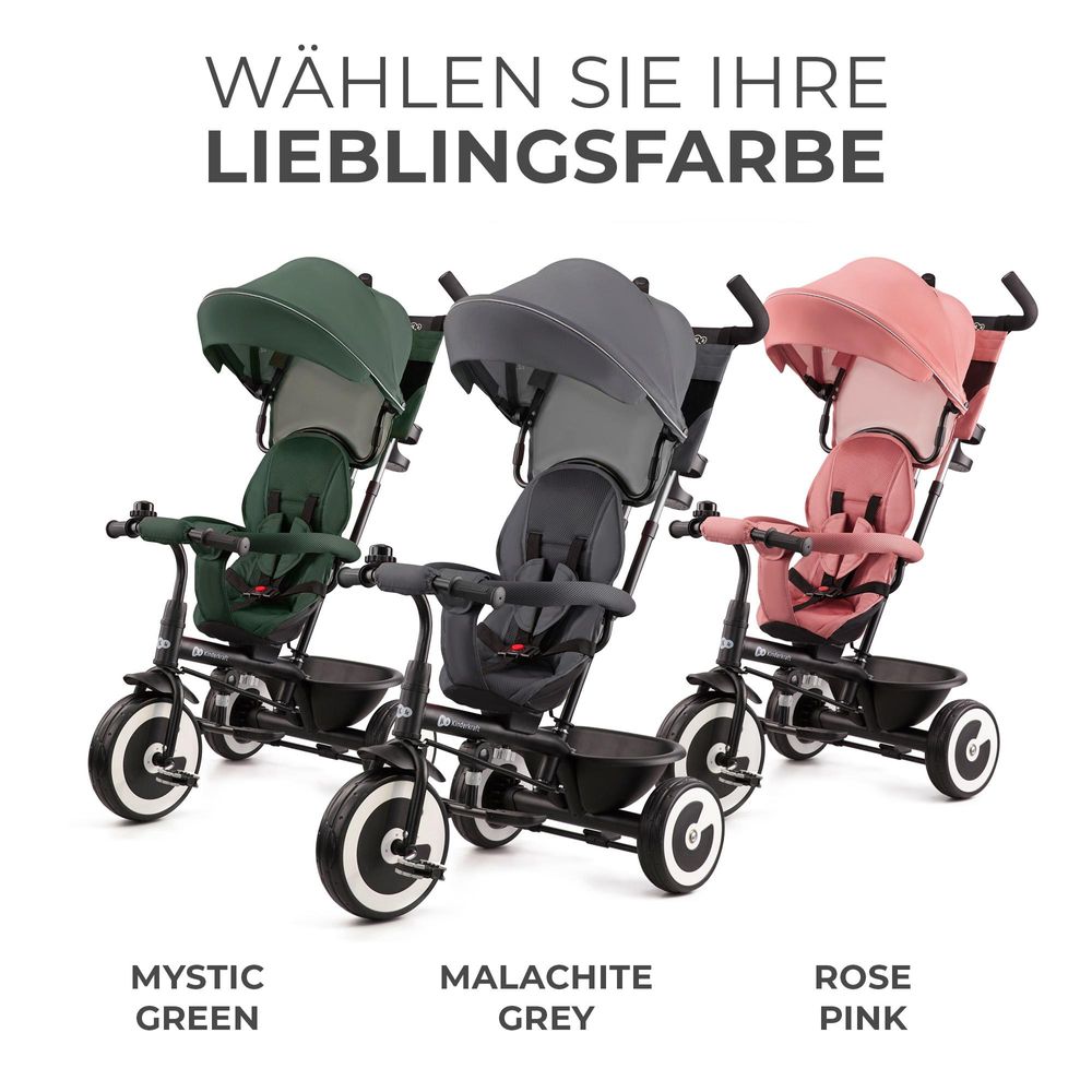 Kinderkraft ASTON - Dreirad - drehbarer Sitz - große unzerstörbare Räder - klappbar - Sicherheitsgurte - verstellbarer Elterngriff - Zubehör - Grün