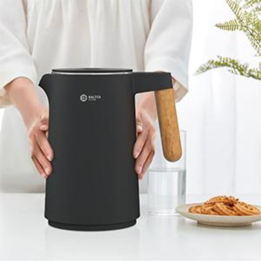 BALTER Edelstahl Wasserkocher mit Temperatureinstellung, 45°C-100°C, Doppelwand, BPA frei, Warmhaltefunktion, 1.5L, 2200W, Schwarz