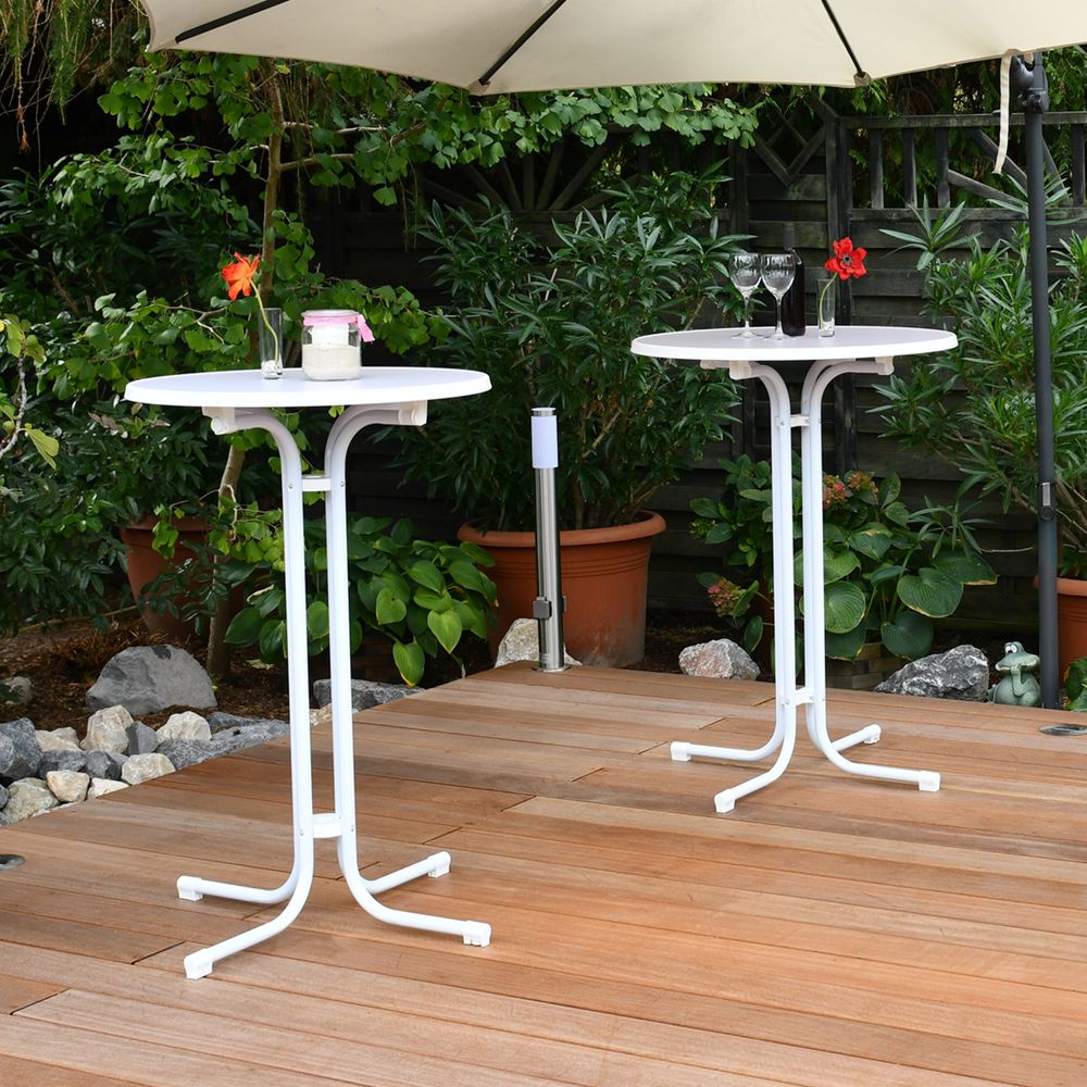 Beautissu Outdoor Stehtisch Sylt, klappbar, höhenverstellbar, Ø70cm, Weiß