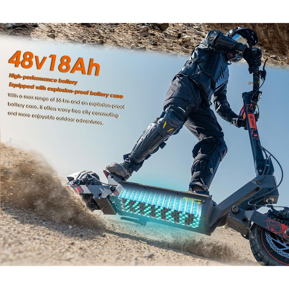 G2 Ultra elektrická koloběžka pro dospělé, duální motor, 48V 18Ah, 10palcové bezdušové terénní pneumatiky, max. nosnost 120 kg, IPX4