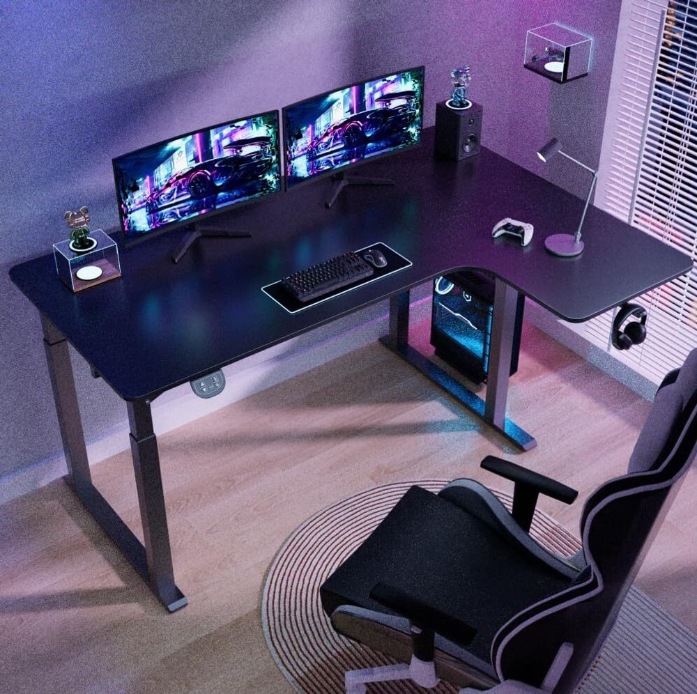 Dripex Schreibtisch elektrisch 180x110cm, L-förmiger Eckschreibtisch höhenverstellbar mit Dual Motor, Standing Desk mit 4 Beinen, Spleißbrett, Schwarz