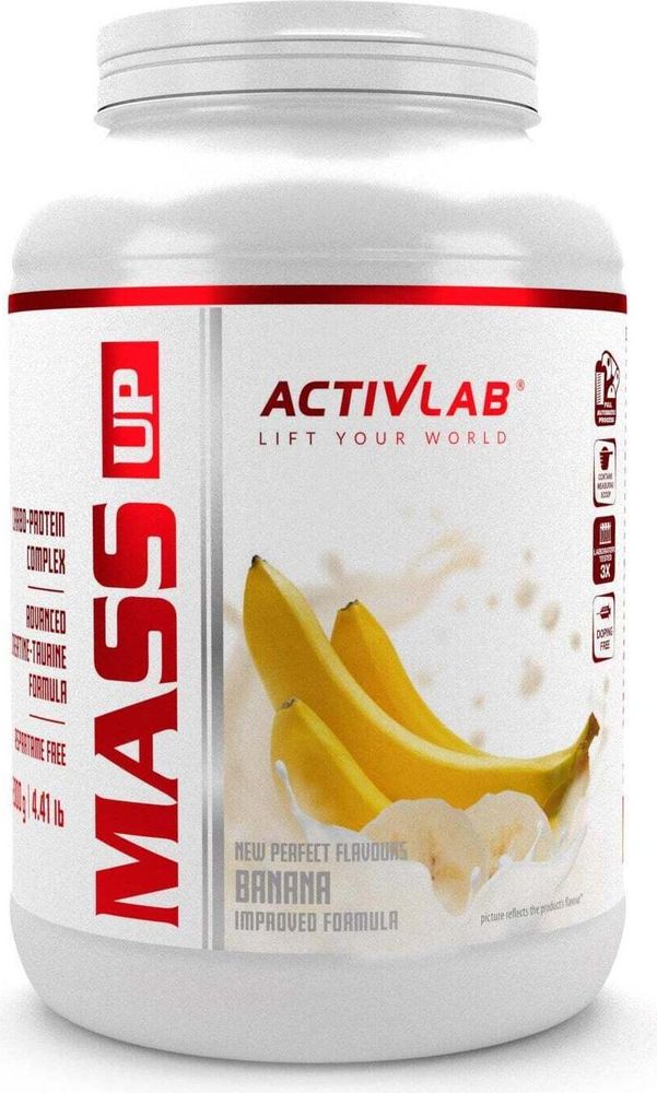 Activlab Mass Up 2000 g, banaan, Weight Gainer, Koolhydraten en Whey Eiwit met Creatine