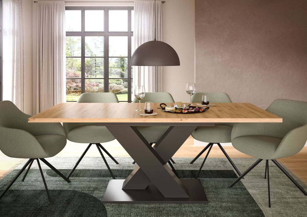 Esstisch ausziehbar Artisan Grau X-Fußgestell 150-190x76x90 cm