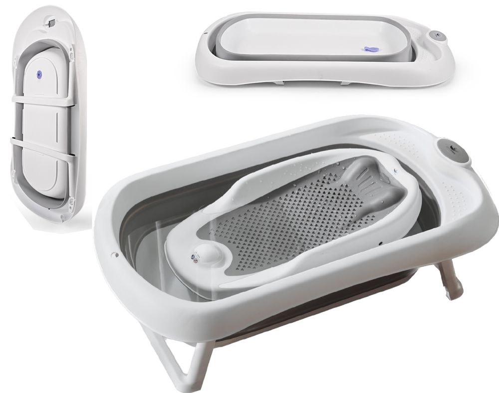 Faltbare Babybadewanne 82 cm XL mit Badegestell, Extra lange Babywanne für mehr Platz und Bewegungsfreiheit, platzsparend zusammenklappbar