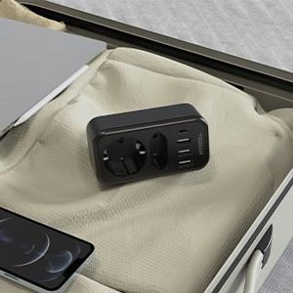 TESSAN Doppelstecker für Steckdose USB C Mehrfachsteckdose Steckdosenadapter 2Fach mit 4 USB Netzstecker 3600W Schwarz