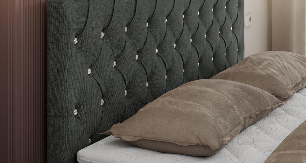 Vergrößern Sie das Kopfteil des Boxspringbettes, das Foto zeigt grau Stoff