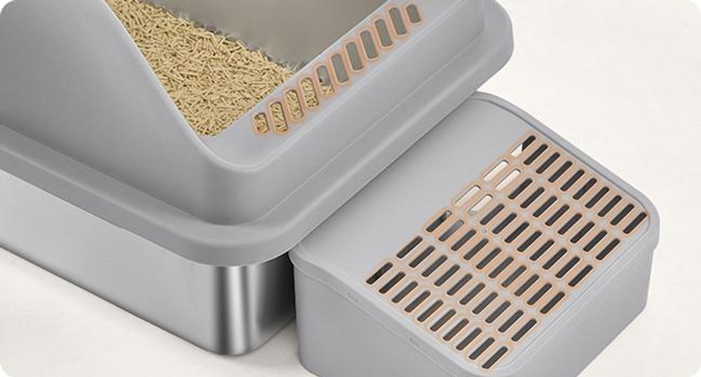 Feandrea Katzenklo Edelstahl, Katzentoilette, offenes Design, mit hohen Seitenwänden, Trittstufe, Schaufel, Bürste, für Katzen bis zu 15 kg