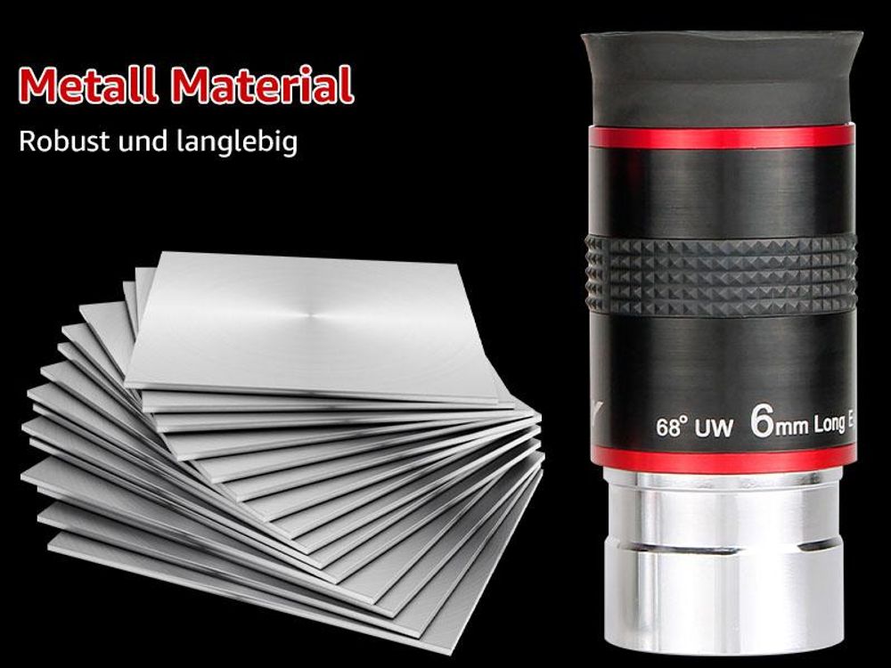 Svbony Okular 1,25", Ultraweitwinkel Okular 6mm, Aluminiumlegierungskörper FMC 68 Grad Okular für Teleskop Zubehör