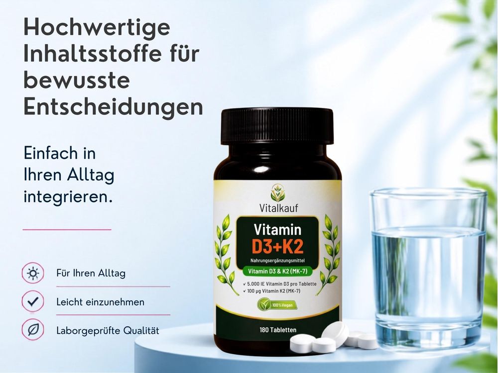 Vitalkauf Vitamin D3 + K2 hochwertige Inhaltsstoffe
