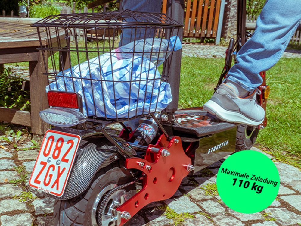 eFlux E-Scooter Street 40 Pro | Scooter Klappbar - Elektro Roller - Mit Sitz und Gepäckkorb - E-Roller - Straßenzulassung (Rot Schwarz)
