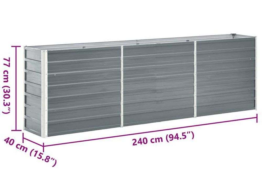 vidaXL Hochbeet Verzinkter Stahl 240x40x77 cm Grau