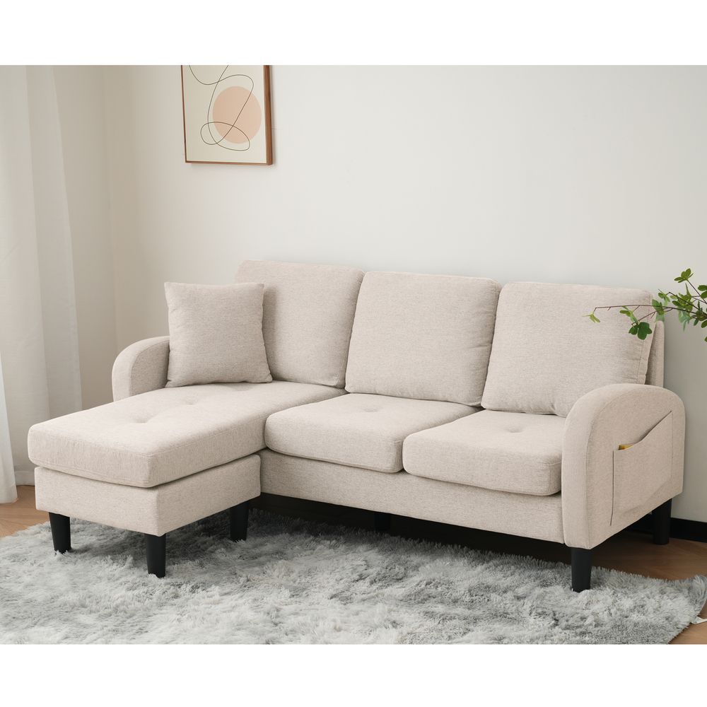 Merax Modulares Sofa Ecksofa L-förmiges Sofa 3-Sitzer aus Baumwoll-Leinenstoff, Polstersofa modular Sofa mit Chaiselongue, 85x118x82cm, Beige
