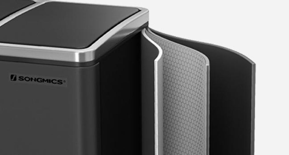 SONGMICS Mülleimer Mülltrennsystem, 3 x 18 L, ergonomisch, 3 Fächer, Küche