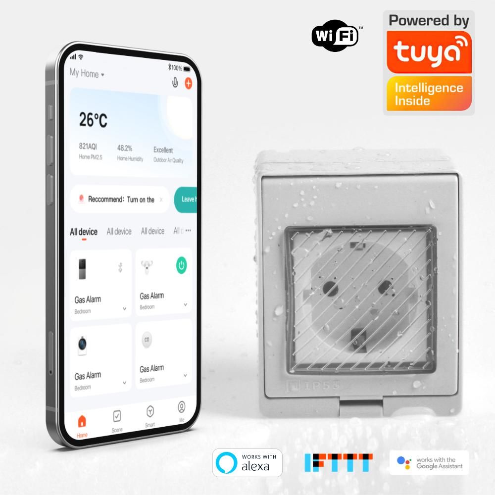 Inteligentne Gniazdo Natynkowe Zewnętrzne WiFi Tuya IP55 16A 230V Pomiar