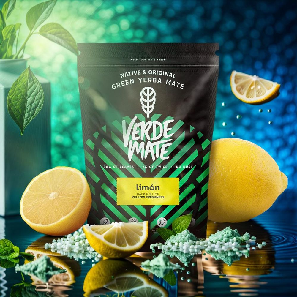 Verde Mate - Mate Tee Set Limon, Energía Guarana 1kg - Dicke Blätter 5mm - Natürliche Energie, Erfrischung - Luftgetrocknet - Yerba Mate Brasilien