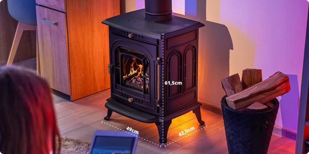 Żeliwny piec kominkowy THUNDER AGNI 7 kW – piec na drewno z systemem czystej szyby, zimną klamką, EcoDesign 2022, czarny