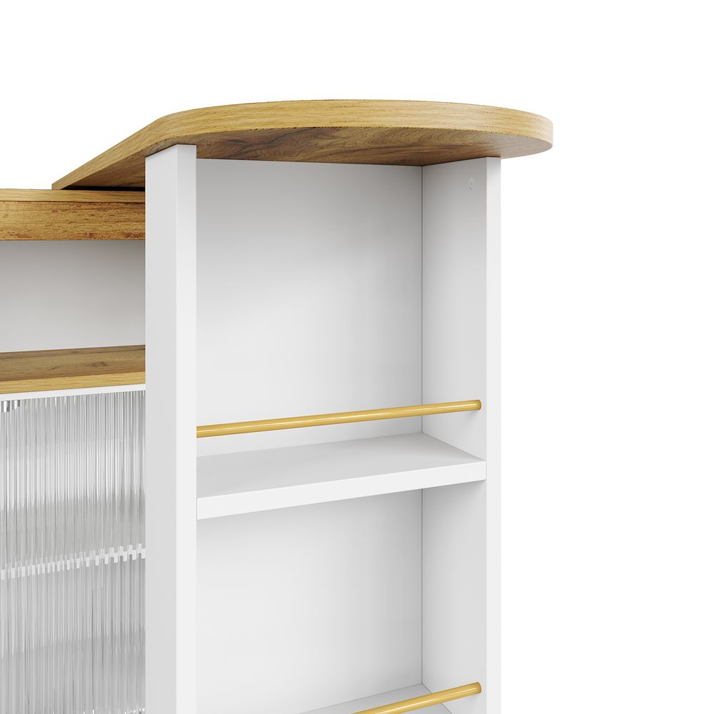 Flieks Ausziehbar Esstische Küchentisch mit Regal und Staufach, Bartisch Stehtisch mit LED, Rechteckig Tisch Kücheninsel 360 ° Drehbar, Weiß