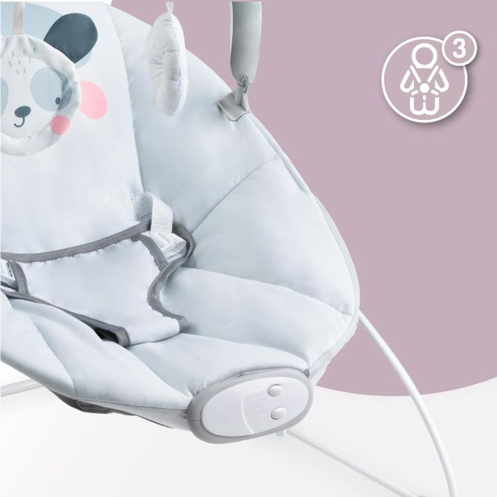 MoMi GLOSSY – Elektrische Babywippe mit Musikmodul (8 Melodien), 3 Vibrationsstufen, Spielbogen & Tragegriff, leicht & komfortabel – Grau