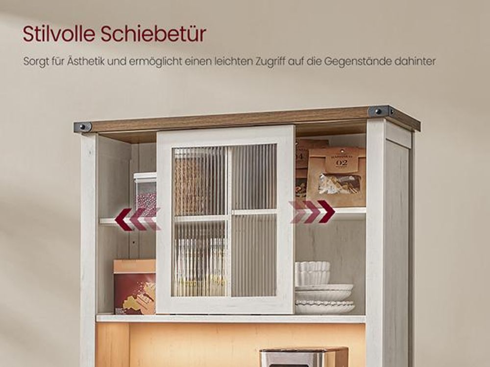 VASAGLE Sideboard mit Beleuchtung und Ladestation, Küchenschrank, Aufbewahrungsschrank, mit Türen und Schubladen, 39,5 x 80,4 x 180,6 cm