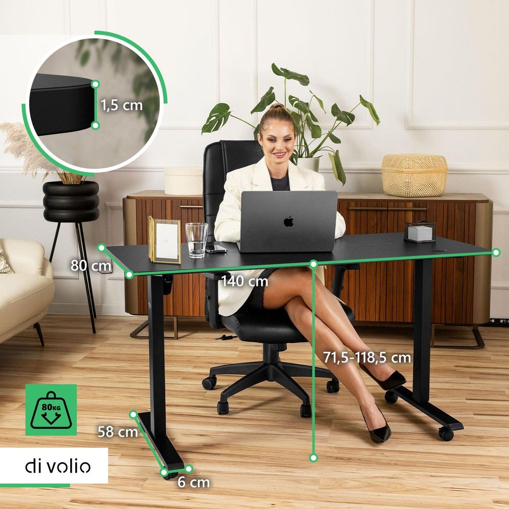 di volio výškovo nastaviteľný stôl elektrický písací stôl 140x80cm RAPALO čierny