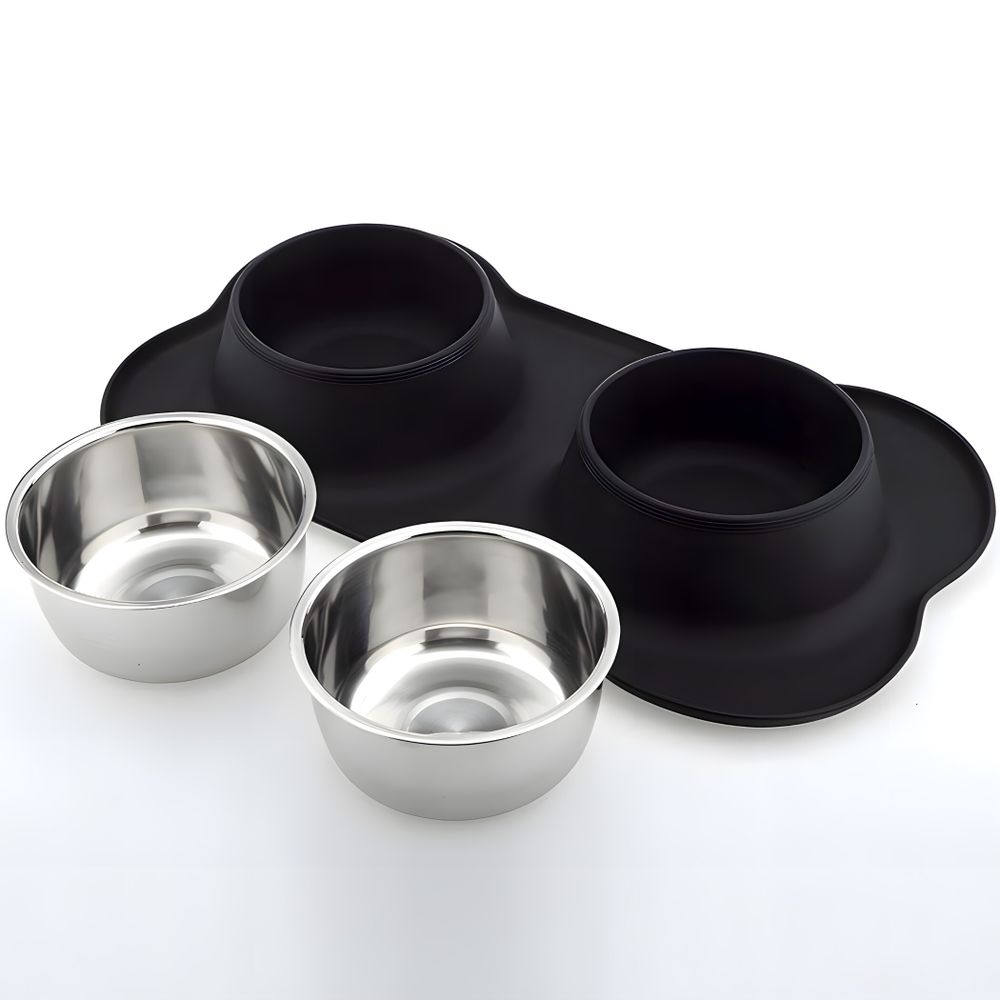 Futterstation für Katzen und kleine Hunde, 2er Futternapf Set, Fressnapf Hundenapf Katzennapf, Napf Silikon Ständer Retoo