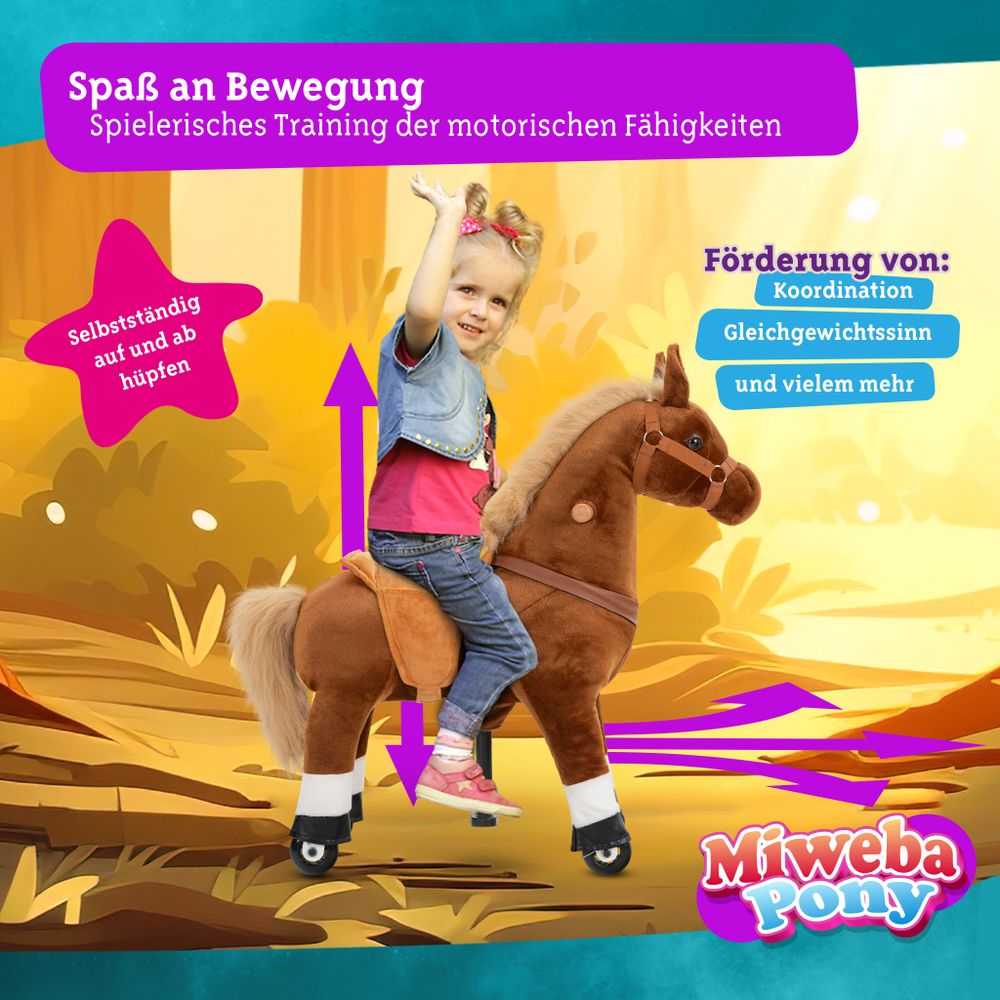 Miweba Pony Amadeus | Spiel Pferd für Kinder - Schaukelpferd - Stehpferd zum draufsitzen - Reitpferd - Indoor & Outdoor - Rücklaufbremse - 3-5 Jahre