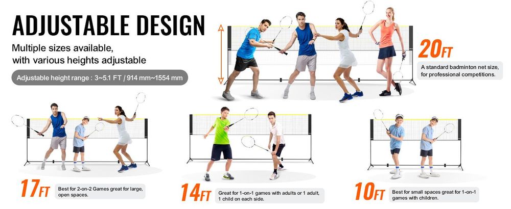 VEVOR 3m Badmintonnetz Set Outdoor Tragbares Volleyball Pickleball Tennisnetz, 10 x 2.5 ft