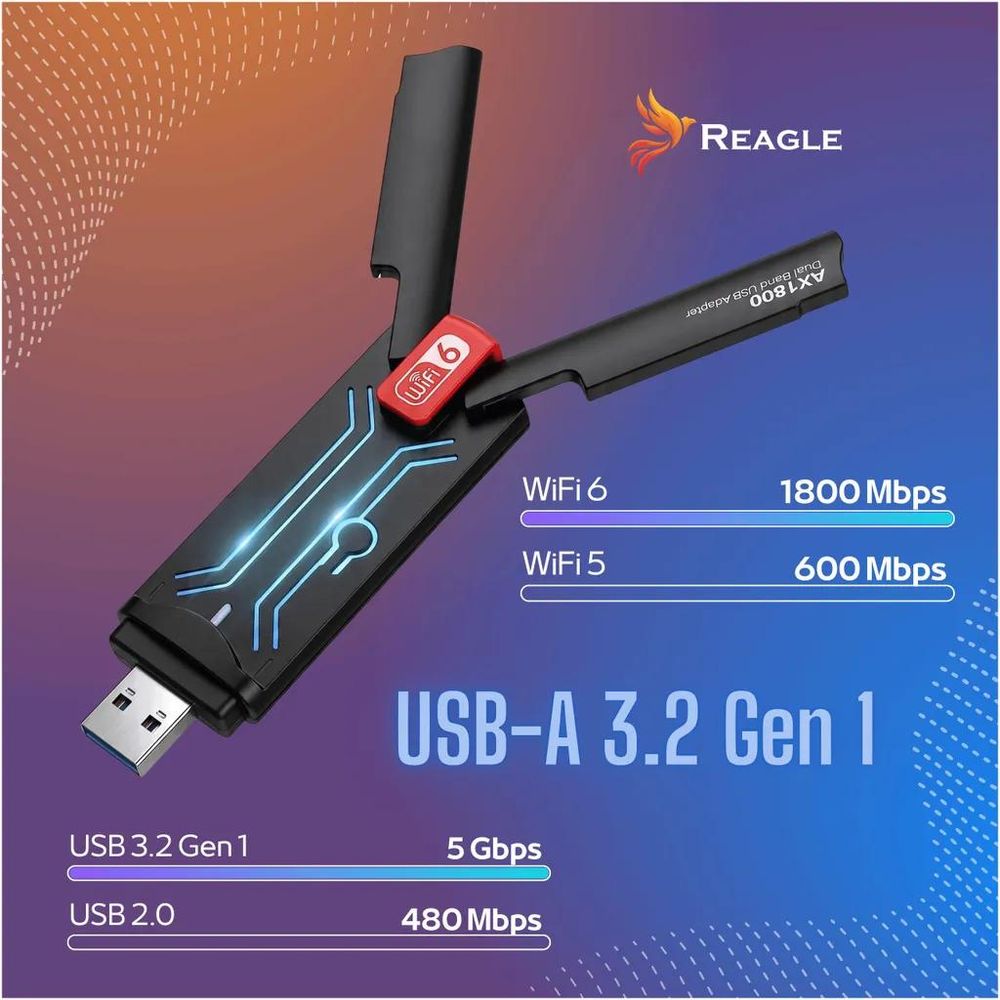 Reagle RYWU5 Dual Band WLAN Adapter 2,4 GHz 5 GHz USB 3.2 Gen 1