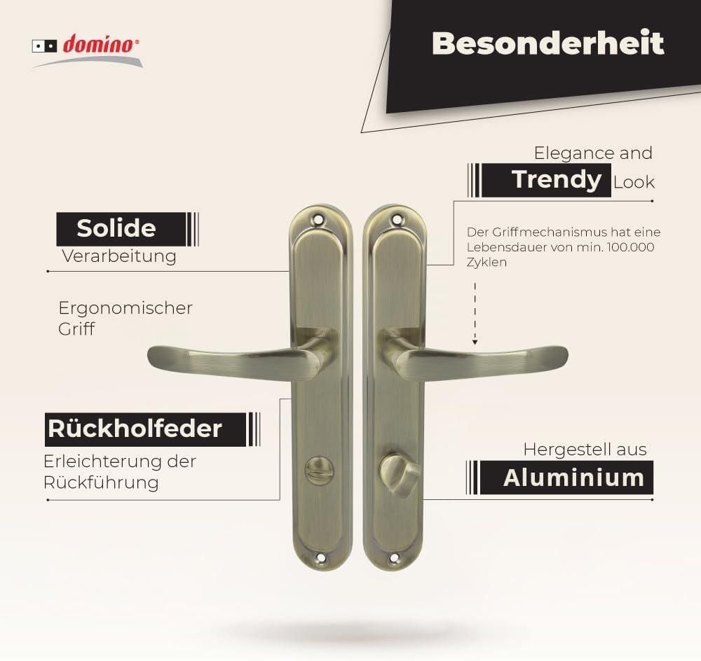 DOMINO Türgriff 78 Drückergarnitur WC - Badezimmer Set | Links & Rechts Türbeschlag für WC/Badezimmertüren | L-Form | aus Aluminium | Bronze | NOVA M3